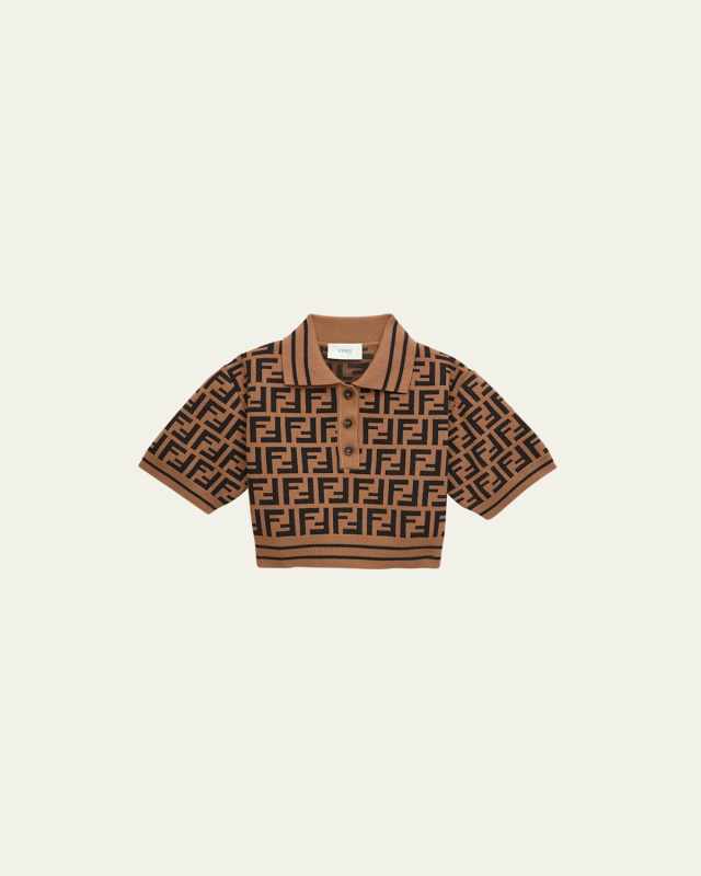 Girl's Monogram-Print Polo Shirt, Size 3-