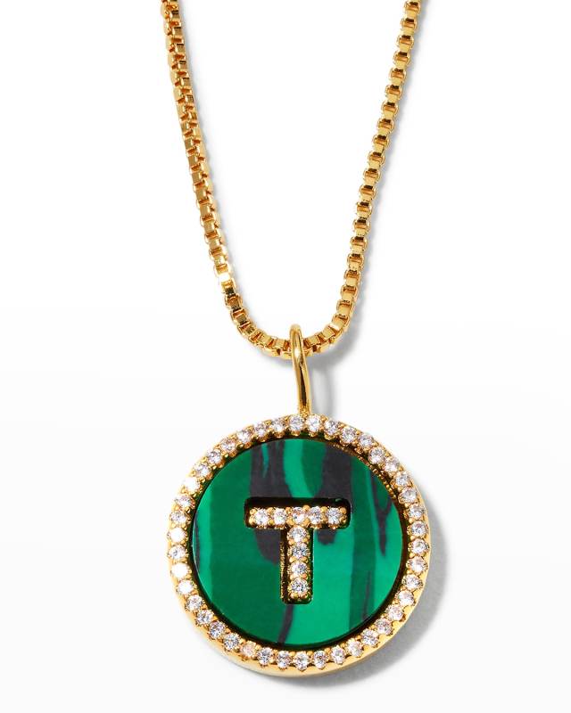 Malachite Initial Necklace - T