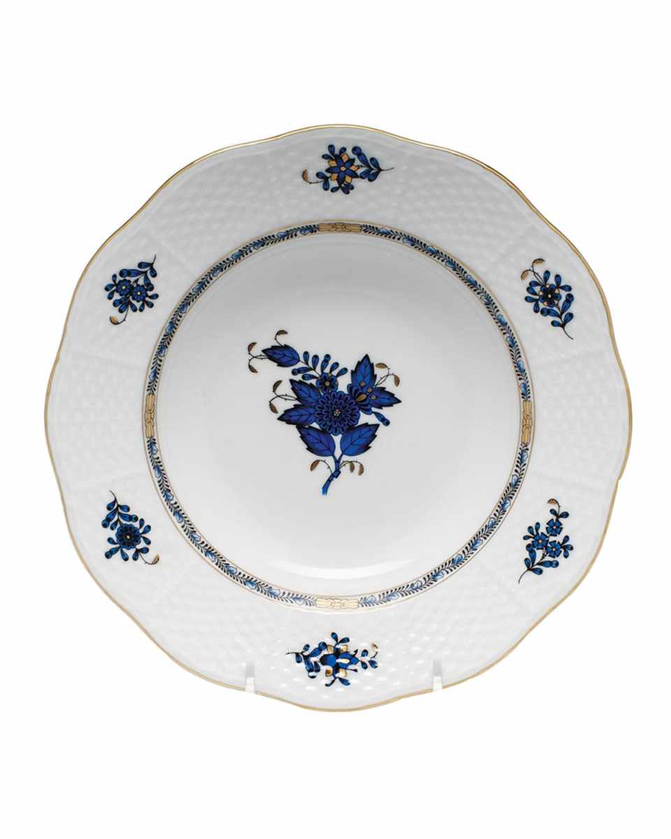 Chinese Bouquet Black Sapphire Rim Soup Bowl