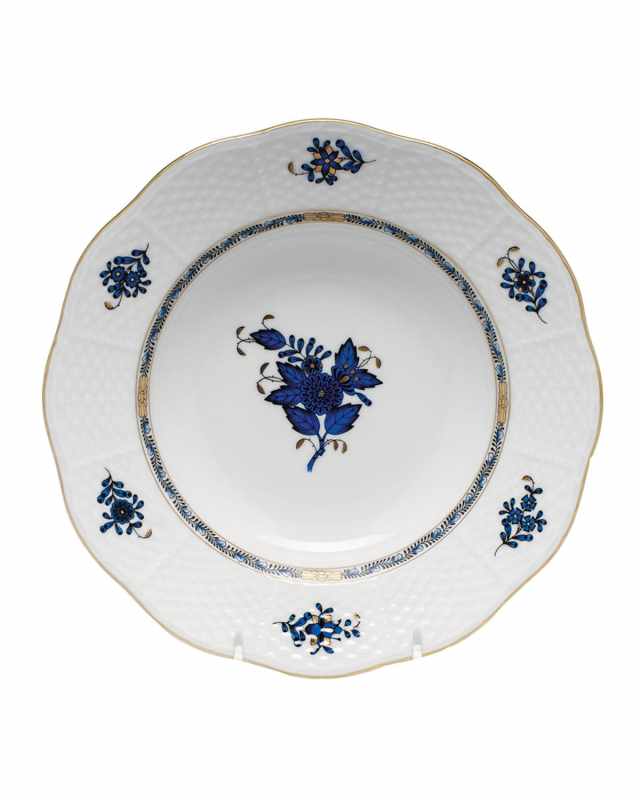 Chinese Bouquet Black Sapphire Rim Soup Bowl