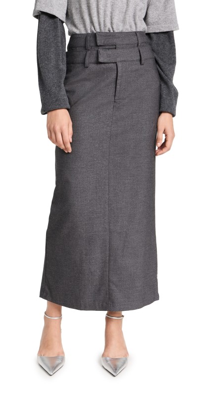 Moon River Double Waist Band Midikirt Grey