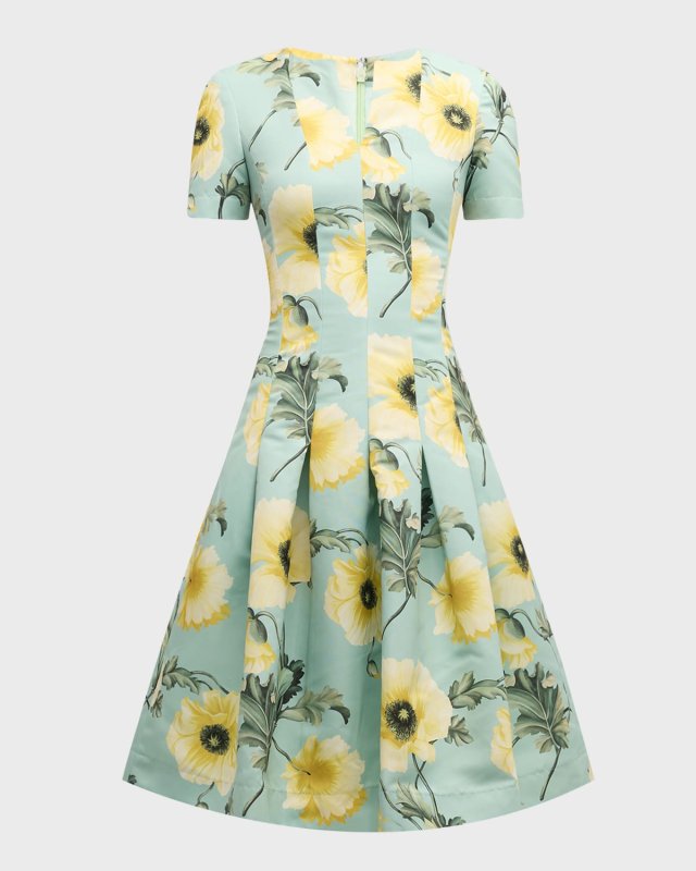 Poppie Faille Short-Sleeve Fit-&-Flare Dress