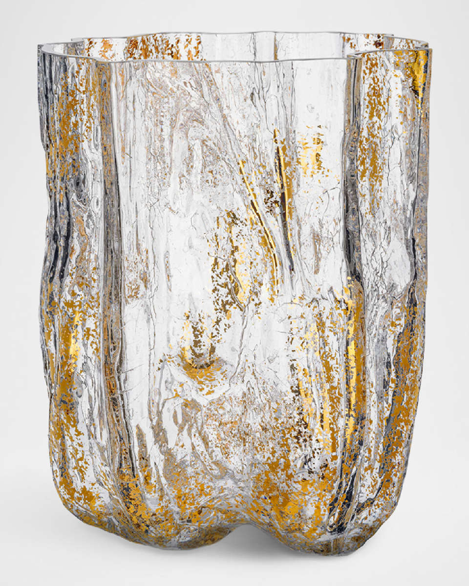 Limited Edition Crackle 21K Gold-Painted Tall Vase