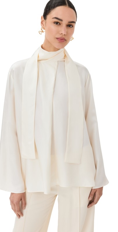 Róhe Silk Top with Sash Cream