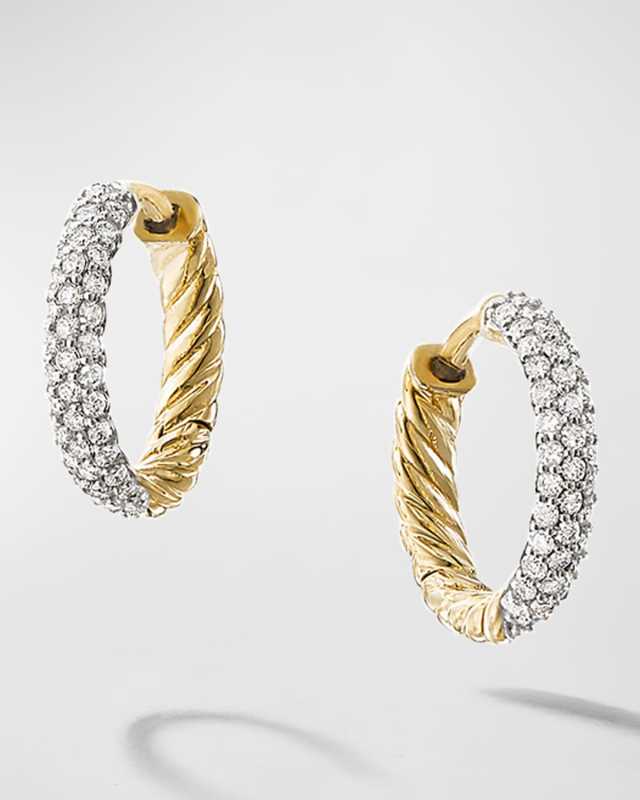 Huggie Earrings with Diamonds in 18K Gold, 15mm