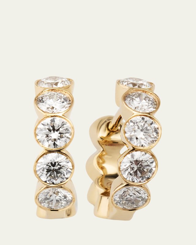 14k Yellow Gold Diamond Bezel Hoop Earrings