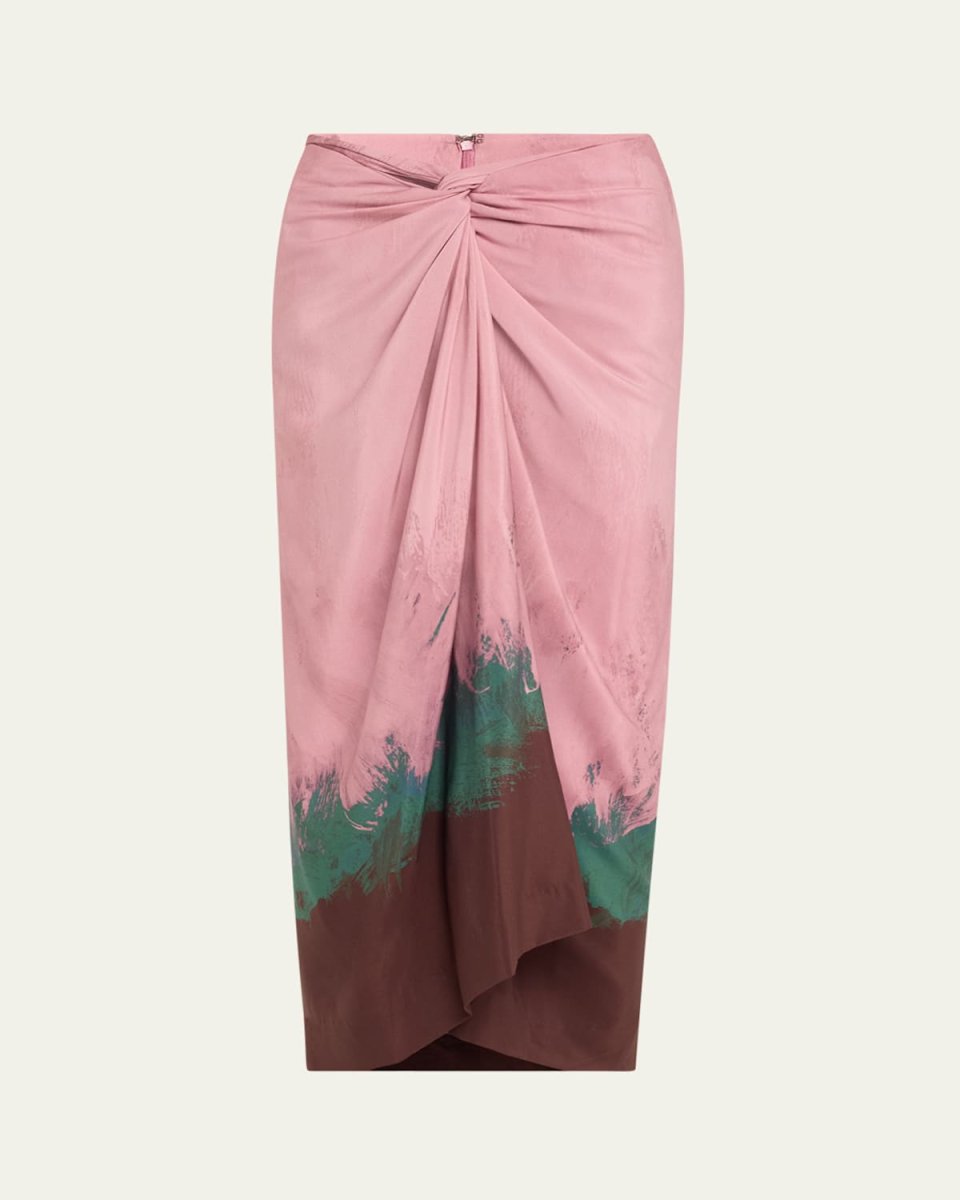 Sidras Watercolor Twist-Front Midi Skirt