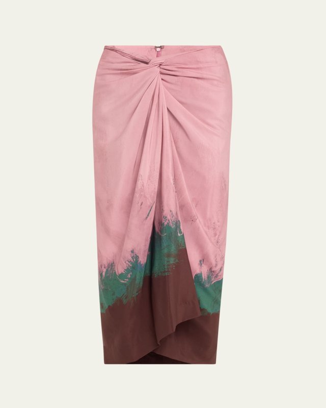 Sidras Watercolor Twist-Front Midi Skirt