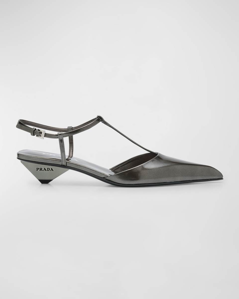 Metallic T-Strap Ballerina Pumps