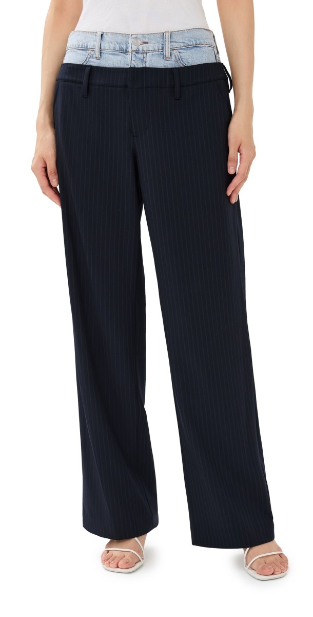 SIMKHAI Ophelia Double Waistband Combo Pants Midnight Pinstripe Multi