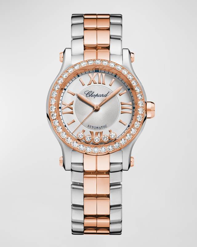 Happy Sport 30mm 18K Rose Gold & Steel Diamond Bezel Watch