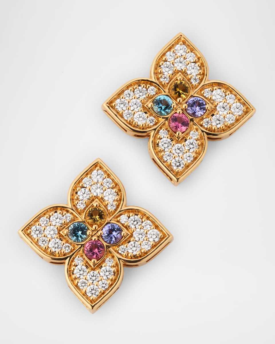 18K Rose Gold Venetian Princess Diamond Earrings with Topaz, Tanzanite, Rubellite, and Citrine