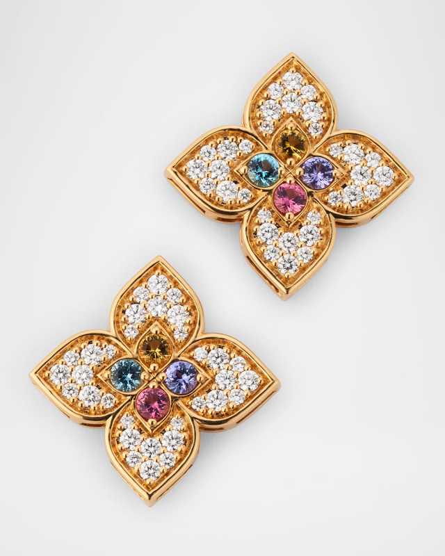 18K Rose Gold Venetian Princess Diamond Earrings with Topaz, Tanzanite, Rubellite, and Citrine