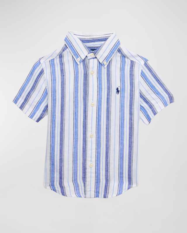 Boy's Linen Striped Polo Shirt, Size 2-7