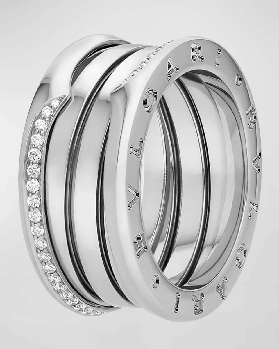 B. Zero1 White Gold 3-Band Wave Ring with Diamonds, EU 51 /