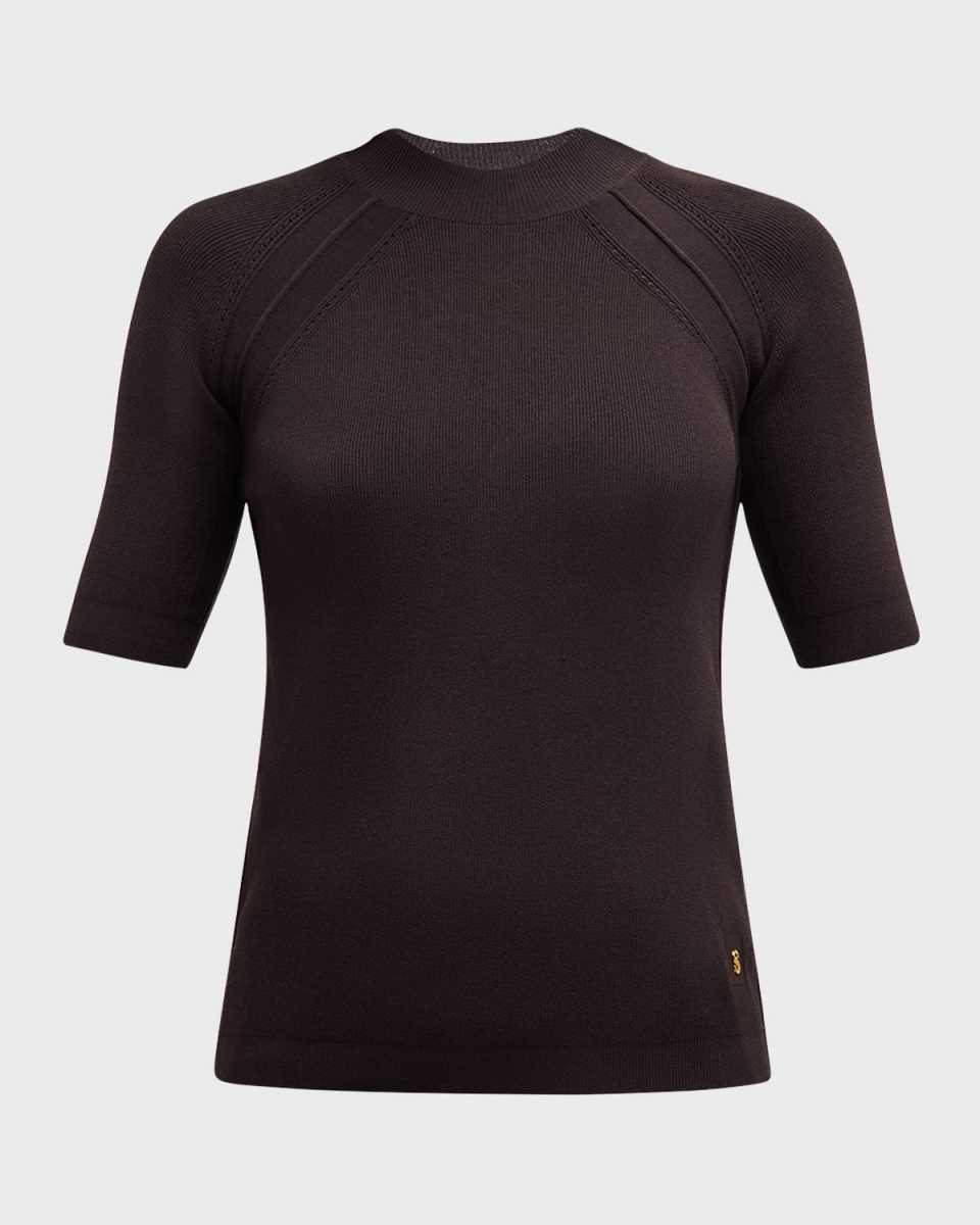 Short-Sleeve Slim Stretch Knit Sweater