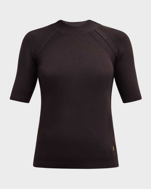 Short-Sleeve Slim Stretch Knit Sweater