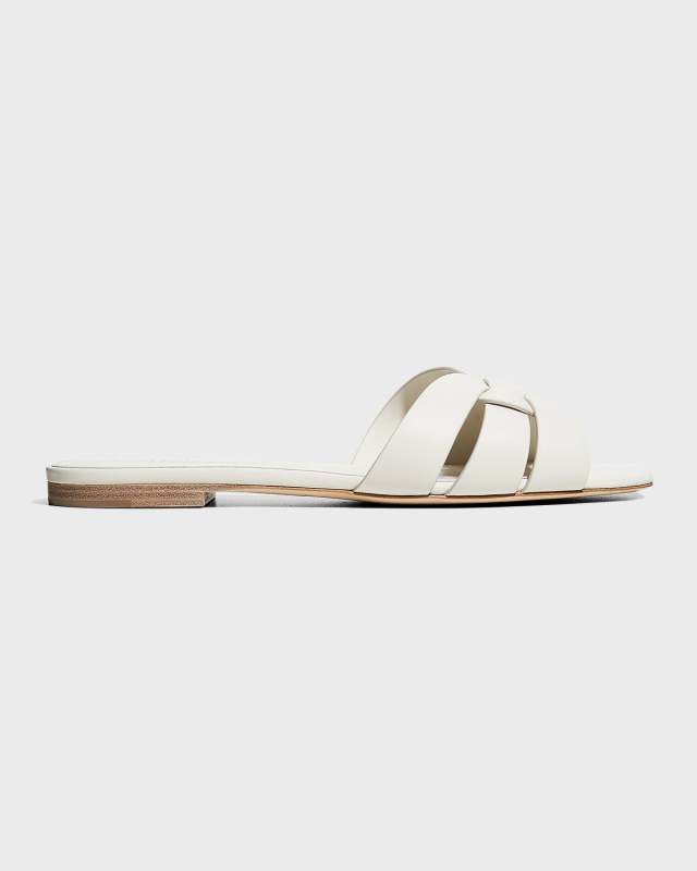 Woven Leather Flat Slide Sandals