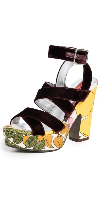 La Double J Medal Wedge Sandals BIG FLOWER ROSE