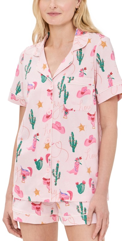 BedHead PJs Cotton Knit Short Sleeve Boxer PJ Set Christmas Cowgirl