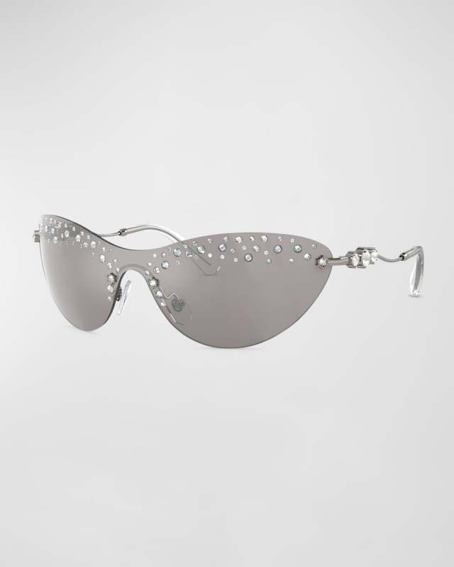 Constella Crystal Embellished Metal Shield Cat-Eye Sunglasses