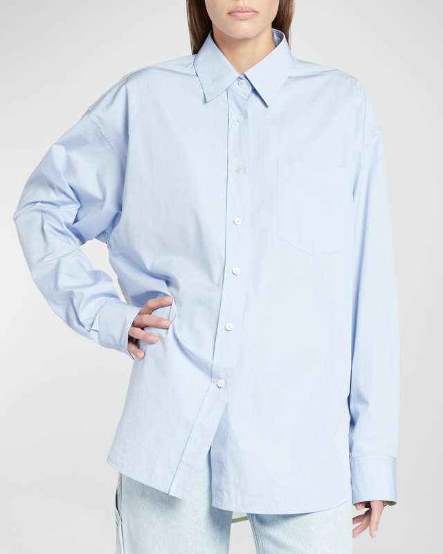 Oversized Button-Front Shirt with Chiffon Back