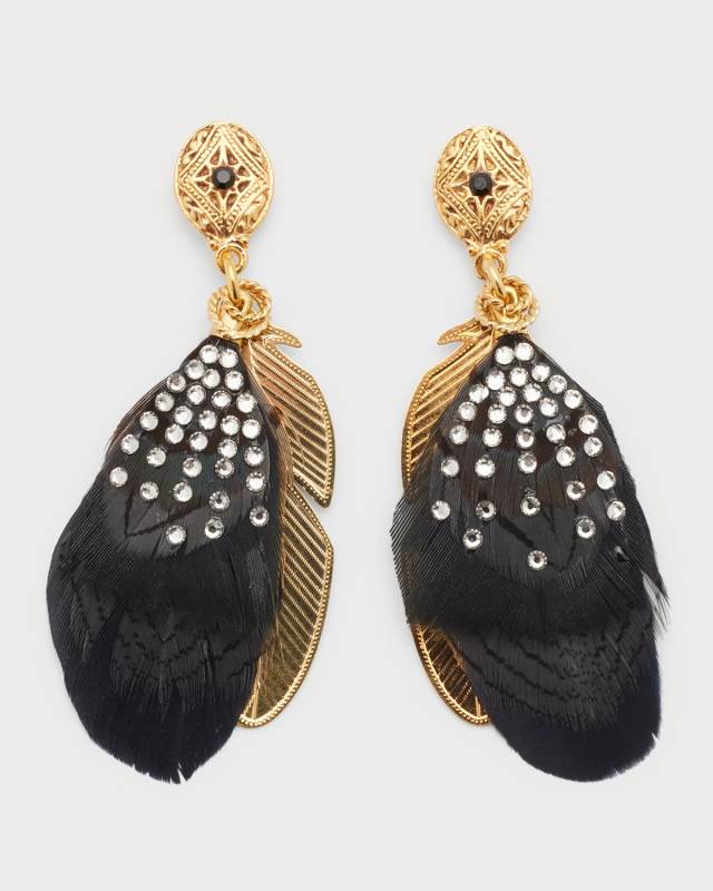 24k Gold-Plated Peacock Feather Dangle Earrings