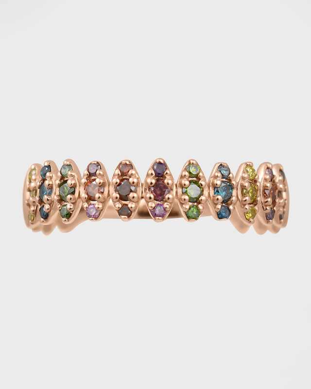14k Rose Gold Rainbow Diamond Zigzag Ring, Size