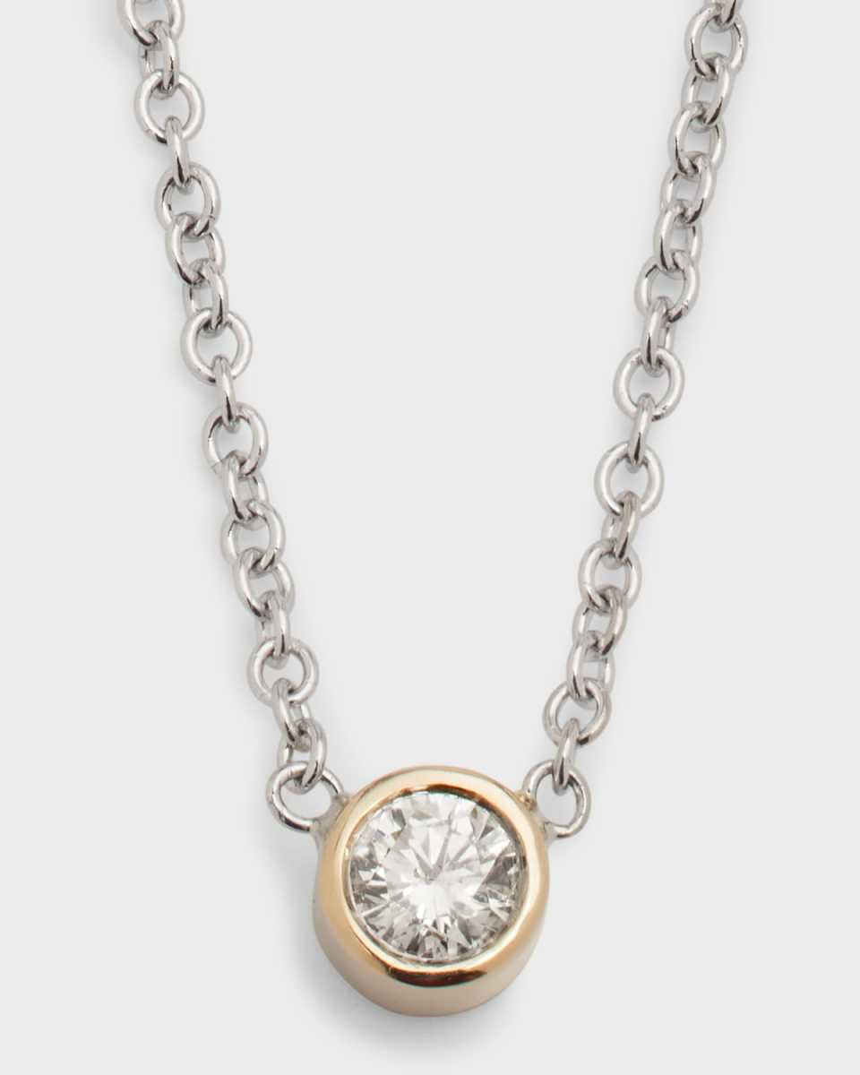 14K White Gold 0.10ct Bezel Diamond Necklace, 16-18"L