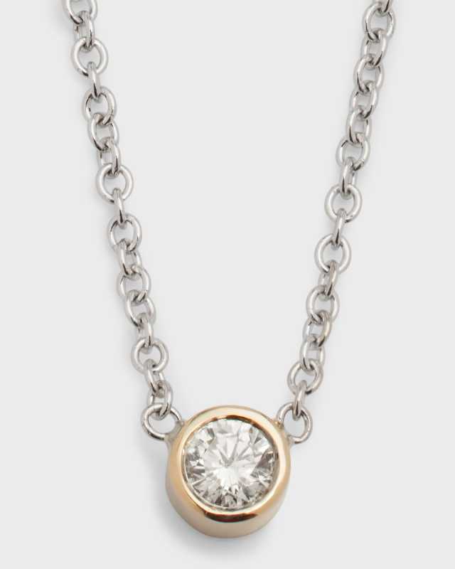 14K White Gold 0.10ct Bezel Diamond Necklace, 16-18"L