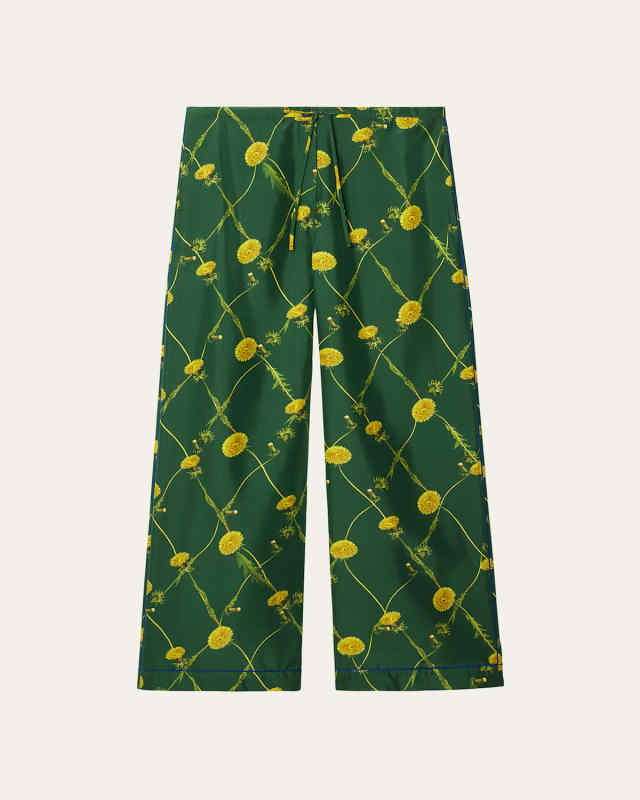 Floral Drawstring Wide-Leg Silk Pants