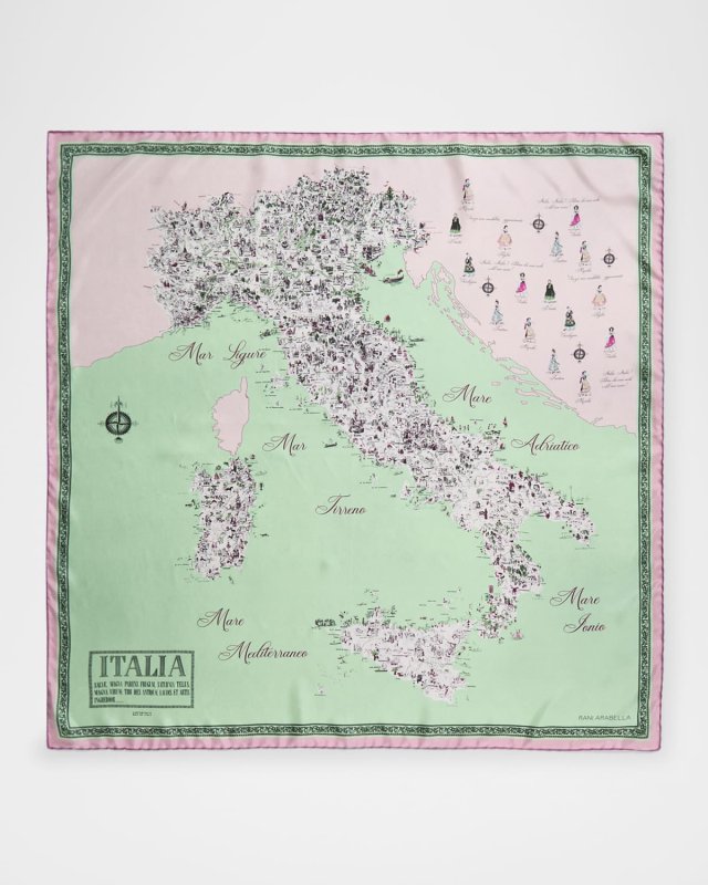 Italy-Print Silk Scarf