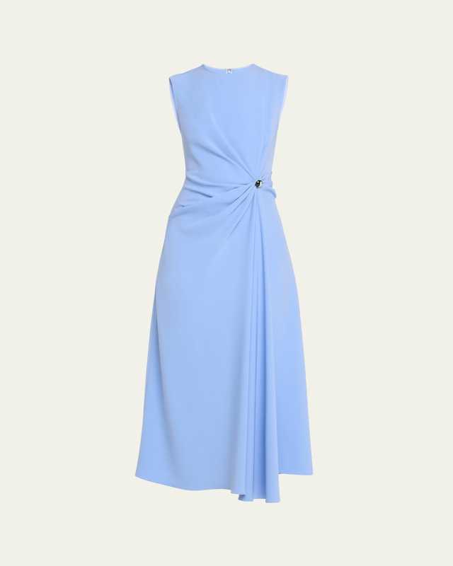 Gathered Midi Dress with Button