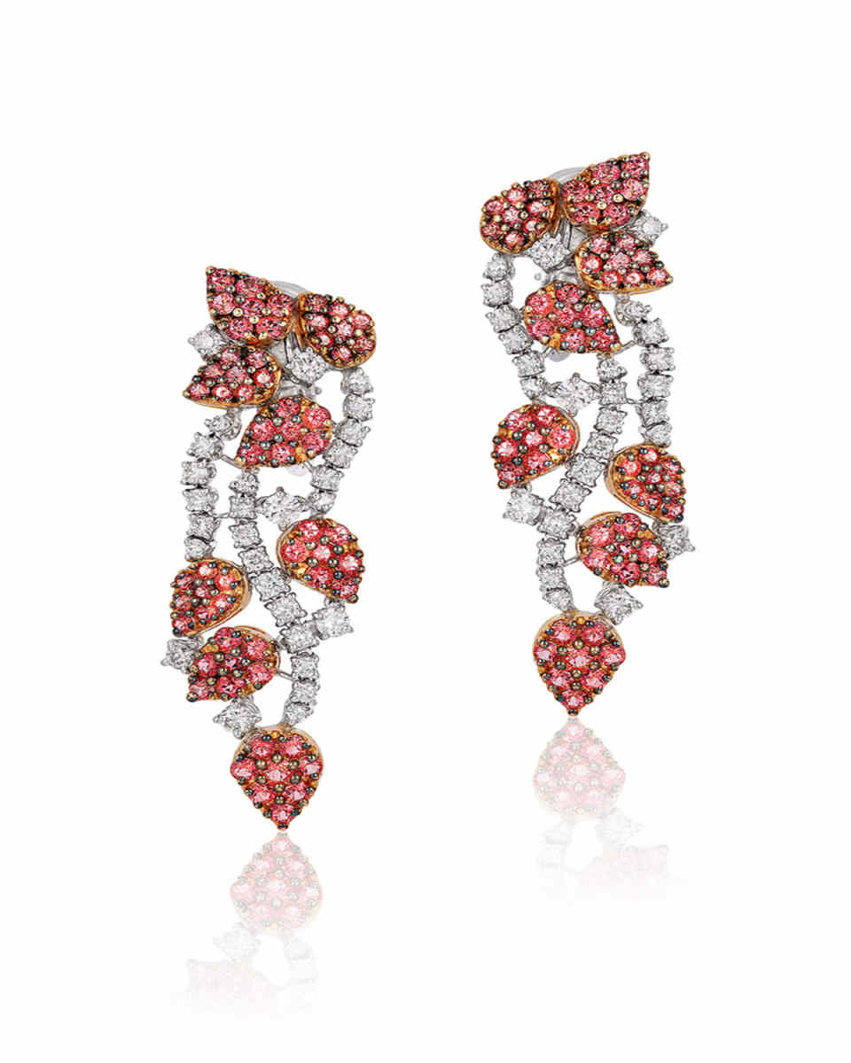 18K Two-Tone Gold Pink Topaz and Diamond Dangle Earrings