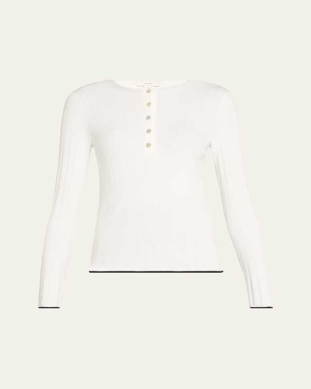 Tipped-Edge Long-Sleeve Henley Top