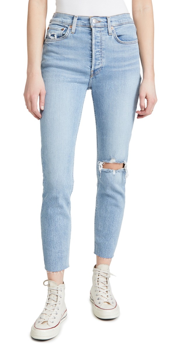 RE/DONE 90s High Rise Ankle Crop Jeans Worn Bright Blue