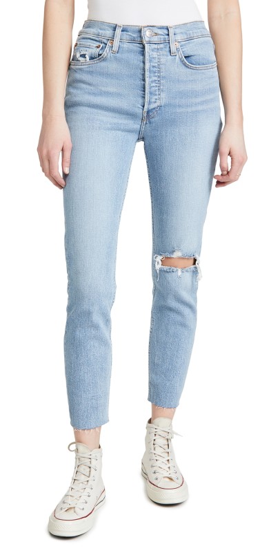 RE/DONE 90s High Rise Ankle Crop Jeans Worn Bright Blue