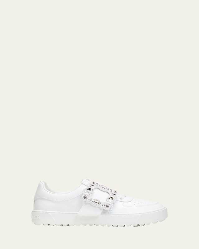 Very Vivier Leather Crystal-Buckle Sneakers