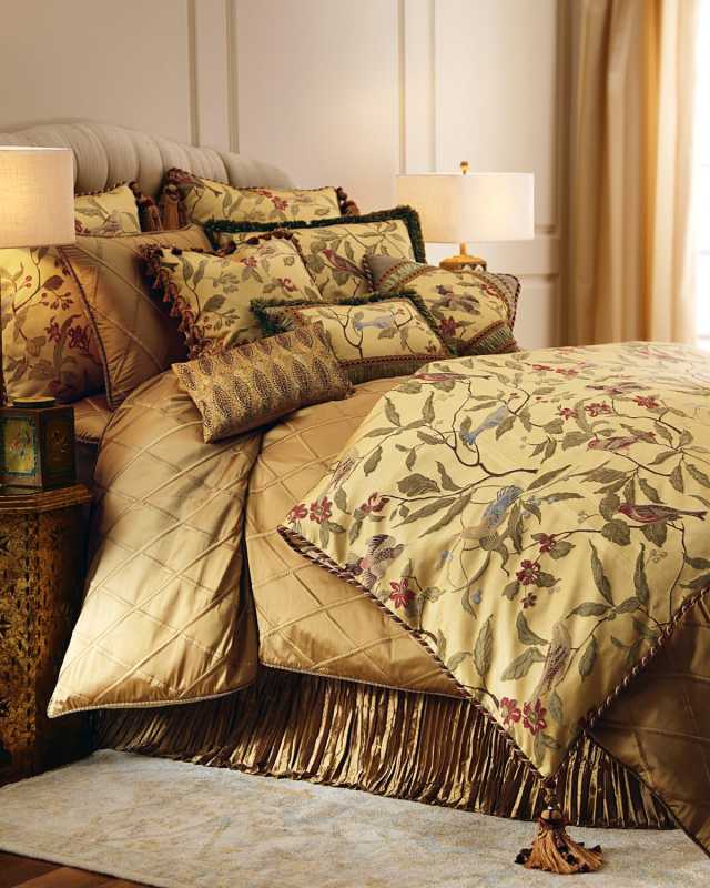 Chirping Fringed Bird Pillow with Shirred Silk Frame, 14" x 20"