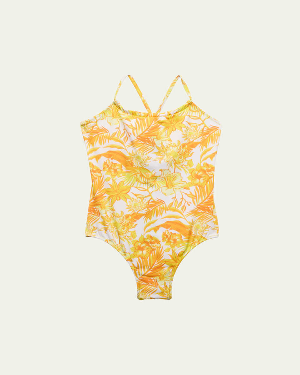 Girl's Halter Tahiti Flower-Print One-Piece Swimsuit, Size 2-