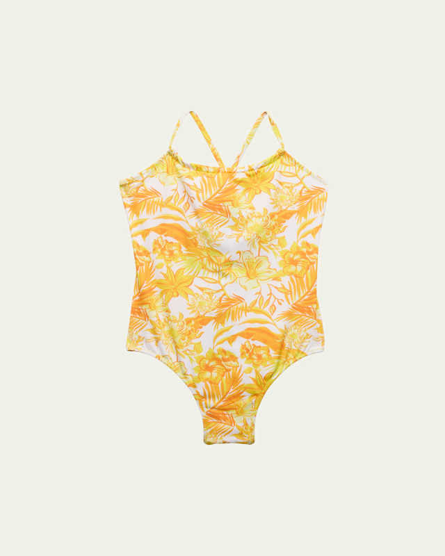 Girl's Halter Tahiti Flower-Print One-Piece Swimsuit, Size 2-
