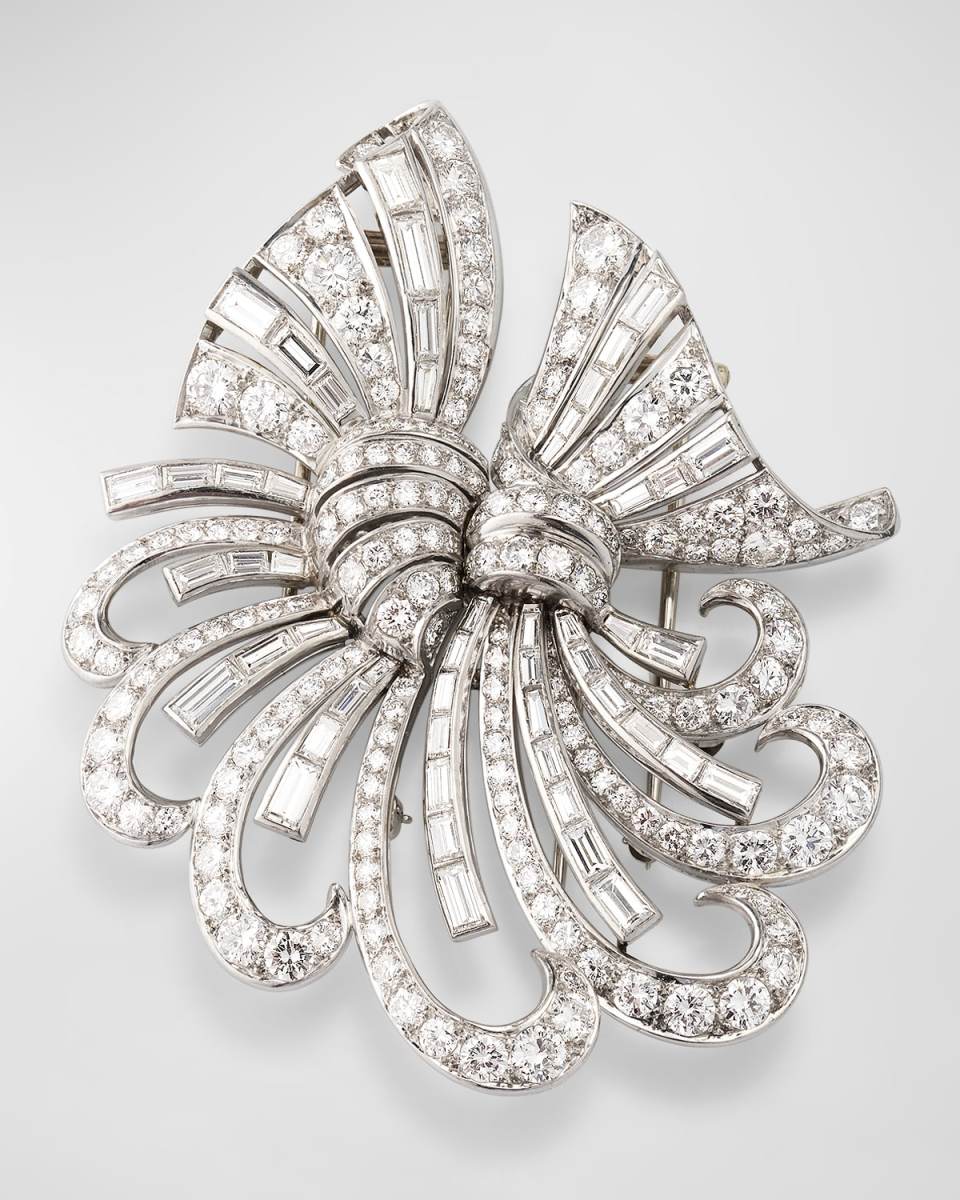 Estate Platinum Diamond Spray Ribbed Pin Clip