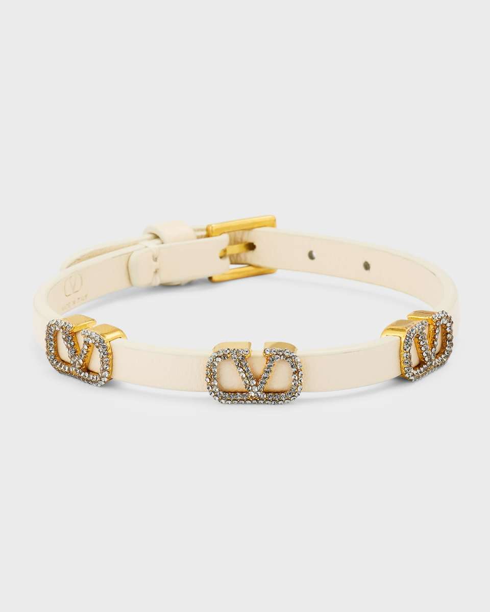 Strass V-Logo Signature Leather Bracelet