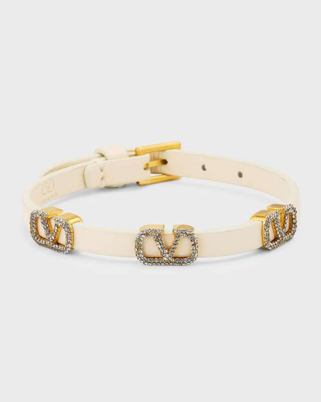 Strass V-Logo Signature Leather Bracelet