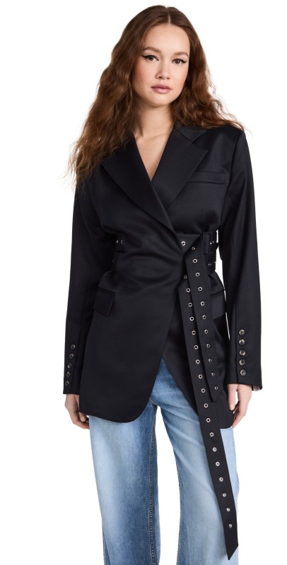ROKH Double Belt Detailed Blazer Navy