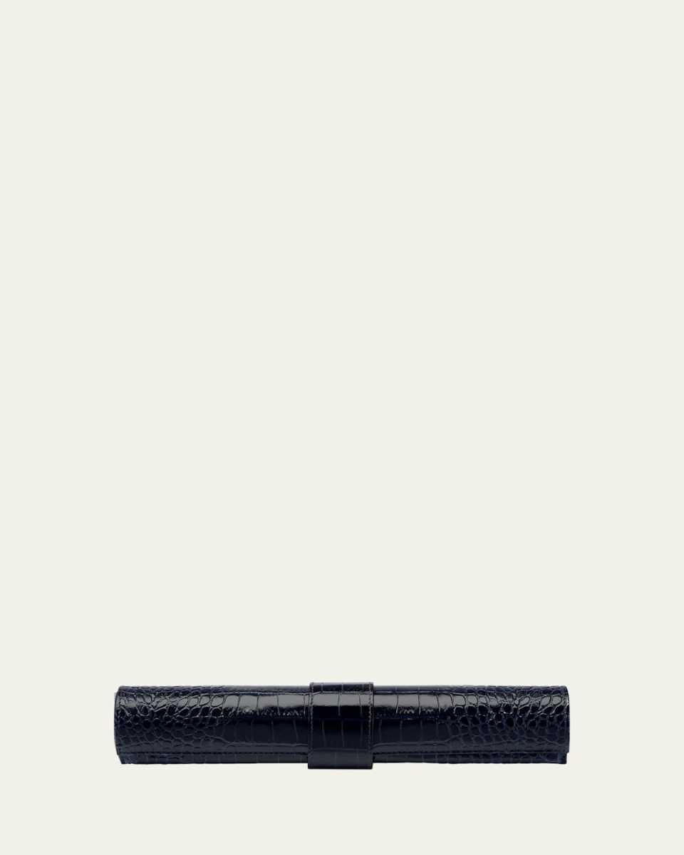 Mara Croc-Embossed Leather Backgammon Roll