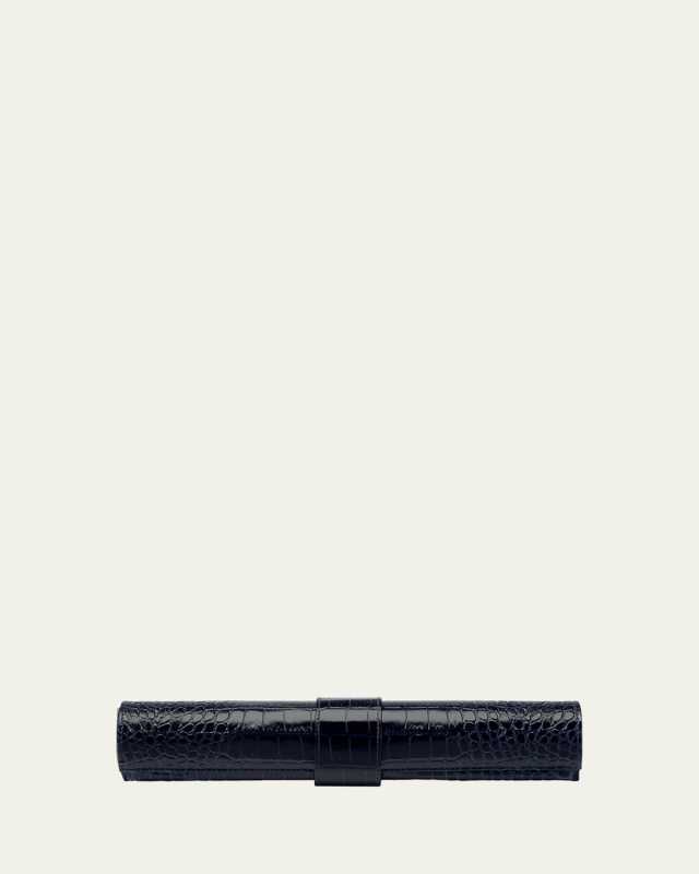 Mara Croc-Embossed Leather Backgammon Roll