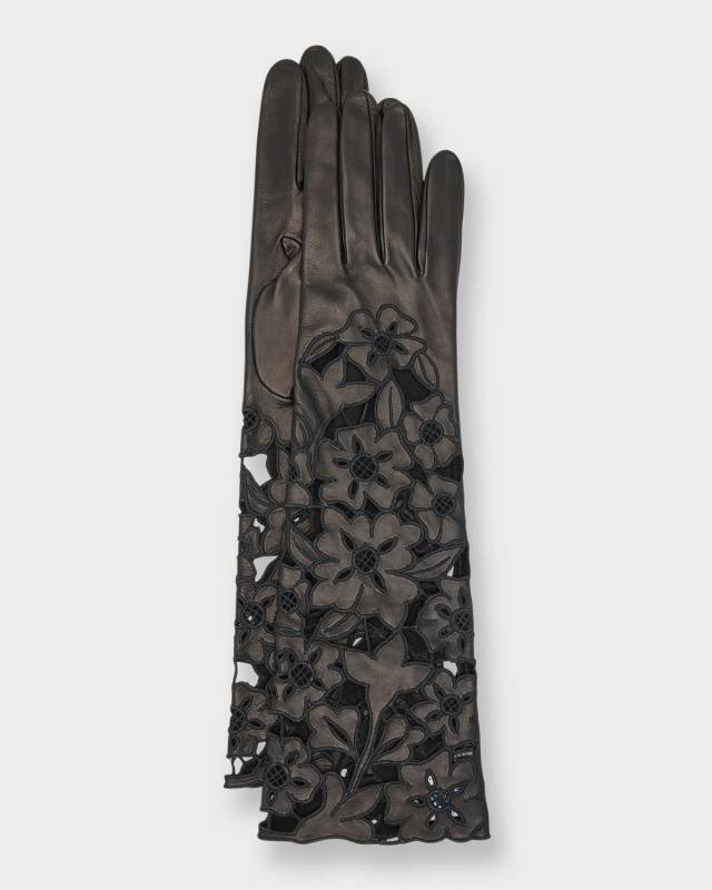 Cut-Out Floral Nappa Leather Gloves
