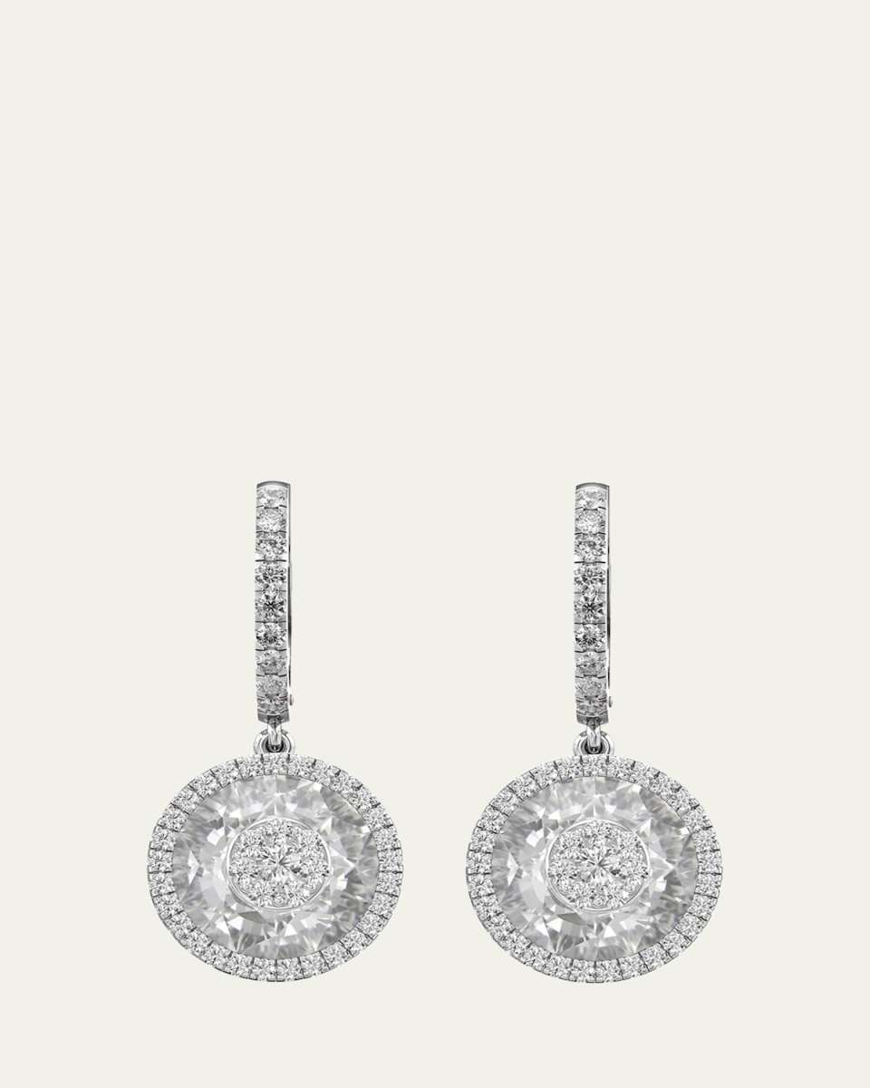 18K White Gold 10mm Halo Drop Earrings with Diamonds