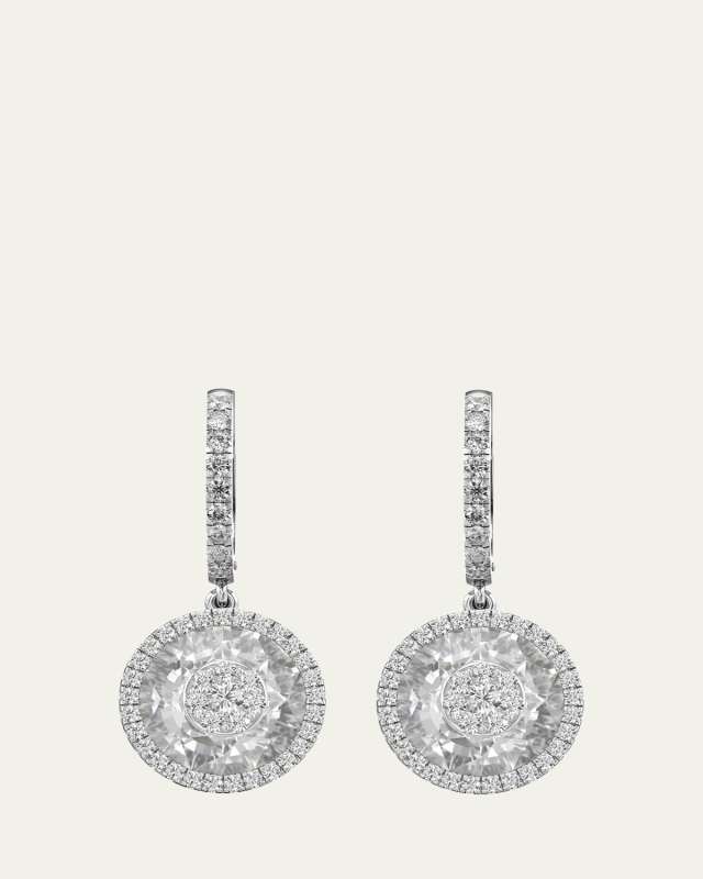 18K White Gold 10mm Halo Drop Earrings with Diamonds